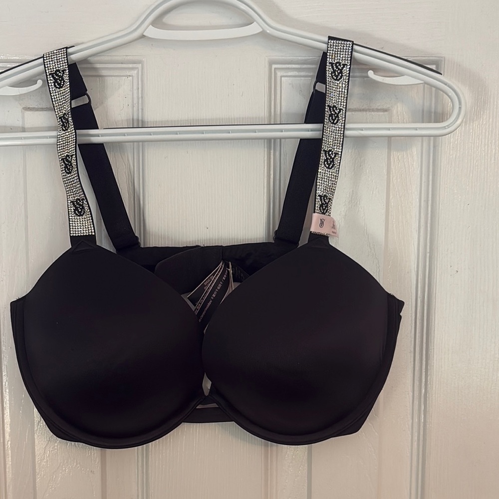 Victoria's Secret Black Rhinestone Bra with Adjustable Straps